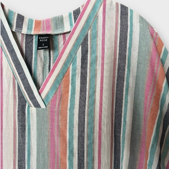 Emery Rose Striped Print Batwing Sleeve Tunic Dress - Picture 3 of 11